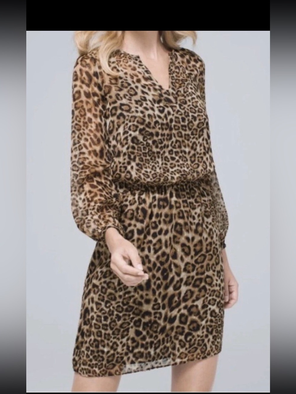 White House Black Market Leopard Print Long-Sleeve Scoop Neck Mini Dress - Brown
